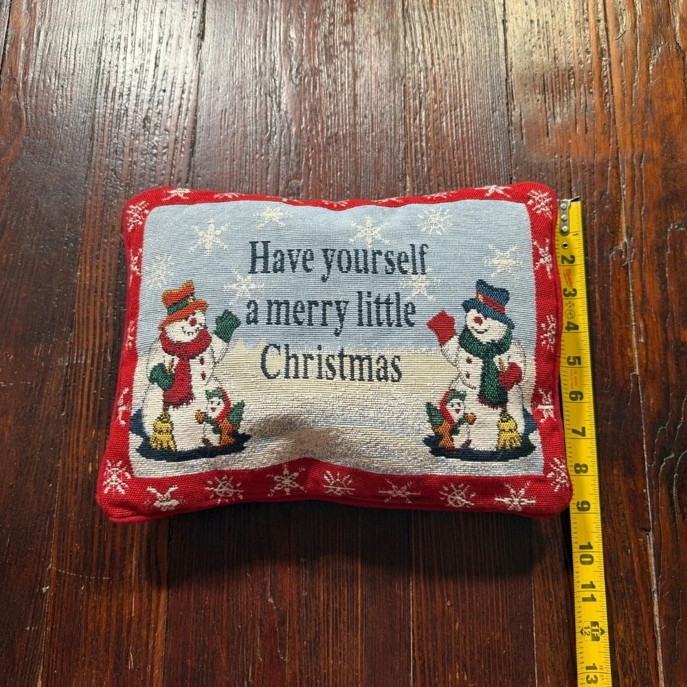 VTG Tapestry Throw Pillow Snowman Have‎ Yourself a Merry Little Christmas 12x9